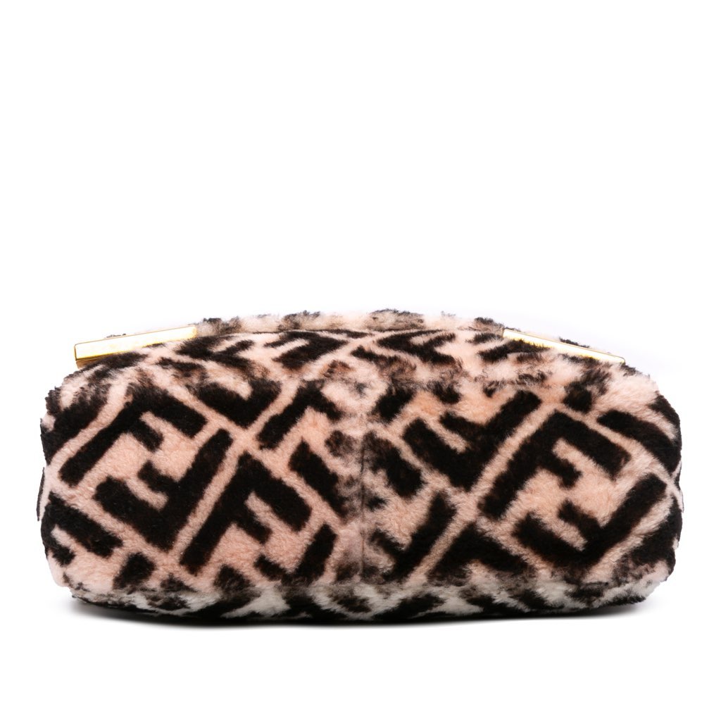 Fendi Zucca Shearling Double F Baguette Satchel - Image 6