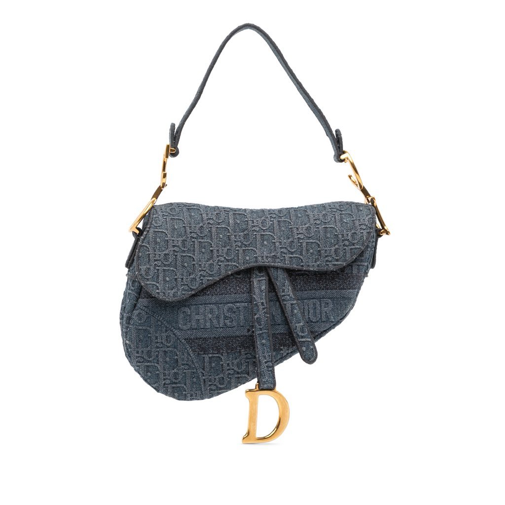 Dior Oblique Denim Embroidered Saddle Bag