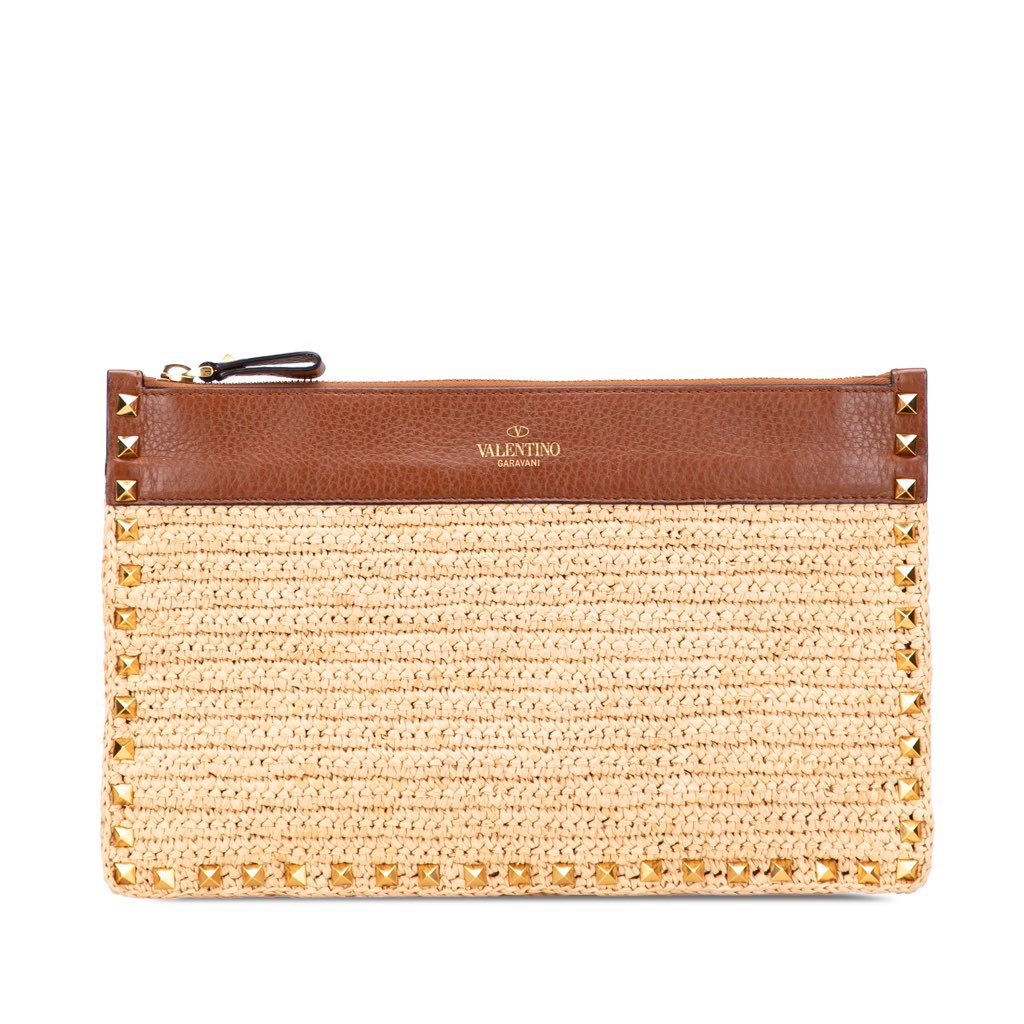 Valentino Large Raffia Rockstud Zip Pouch