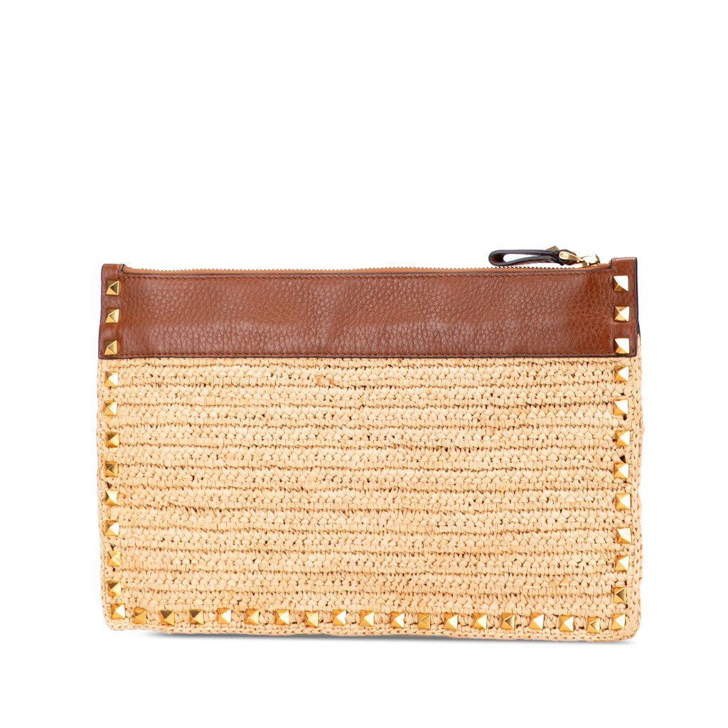 Valentino Large Raffia Rockstud Zip Pouch - Back view
