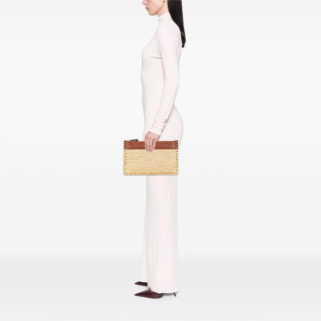 Valentino Large Raffia Rockstud Zip Pouch - Image 13