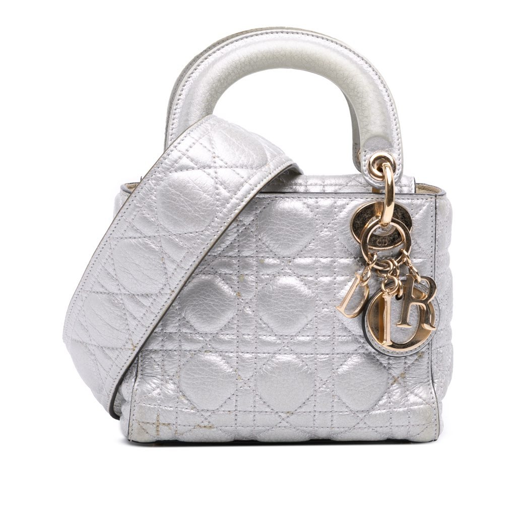 Dior Mini Metallic Grained Calfskin Cannage Lady Dior