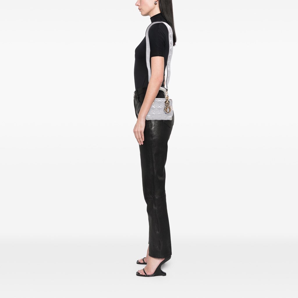 Dior Mini Metallic Grained Calfskin Cannage Lady Dior - Image 12