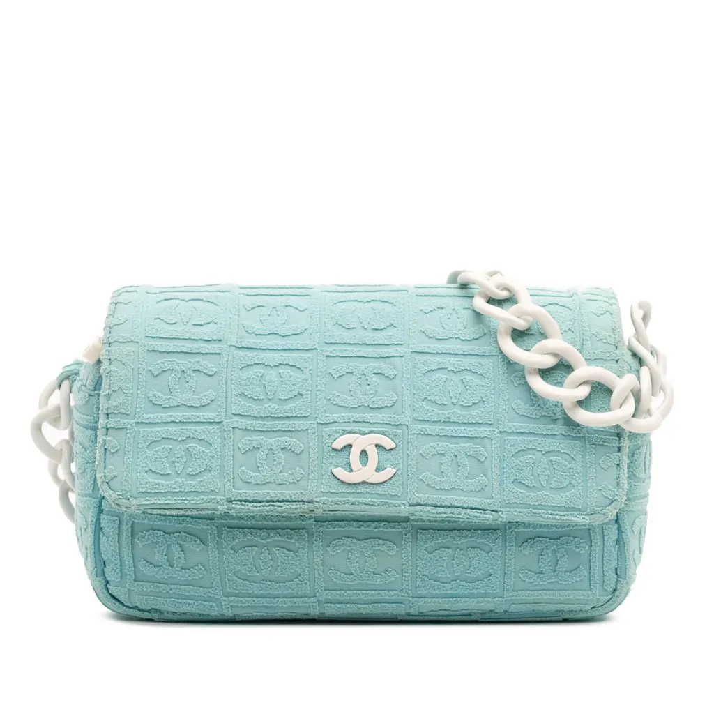 Chanel Terry Cloth Sport Line Flap Blue Cotton Good - Front View