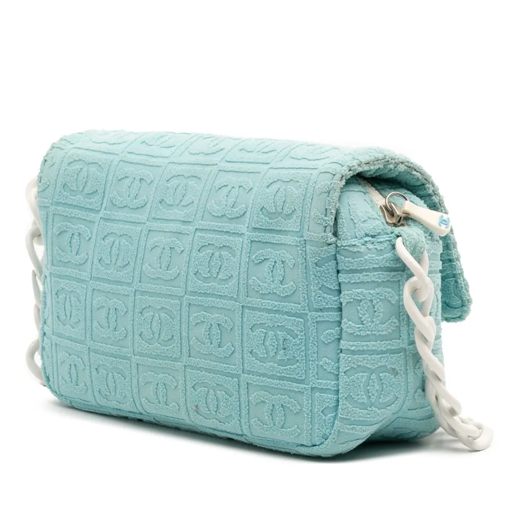 Chanel Terry Cloth Sport Line Flap Blue Cotton Good - Back View