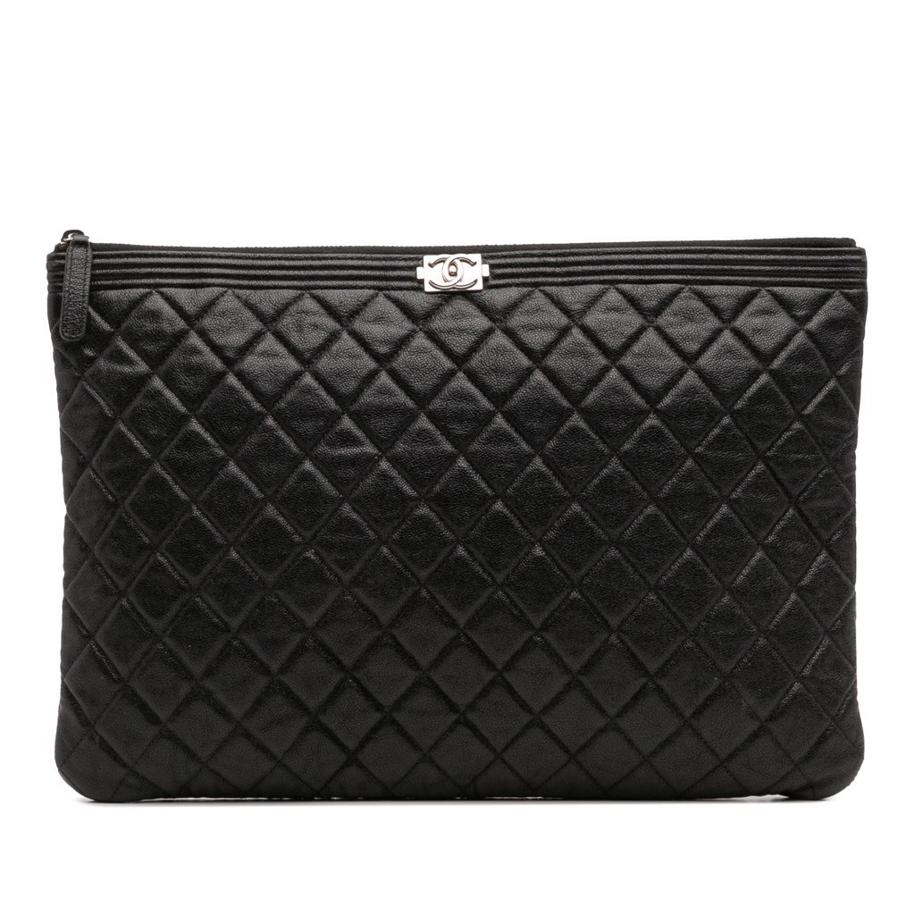 Chanel Large Quilted Caviar Boy O Case Clutch