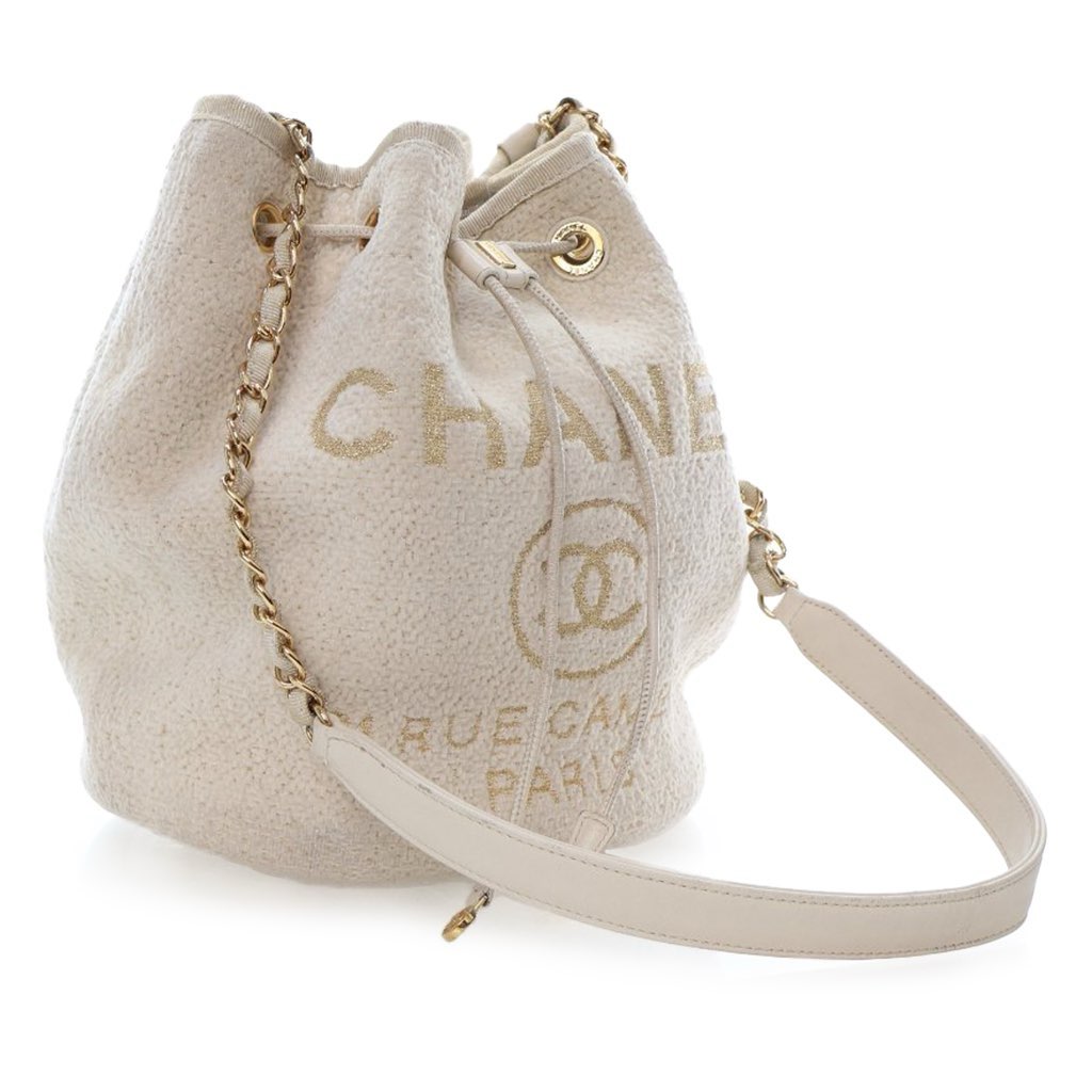 Chanel Small Tweed Deauville Drawstring Bucket Bag - Back view