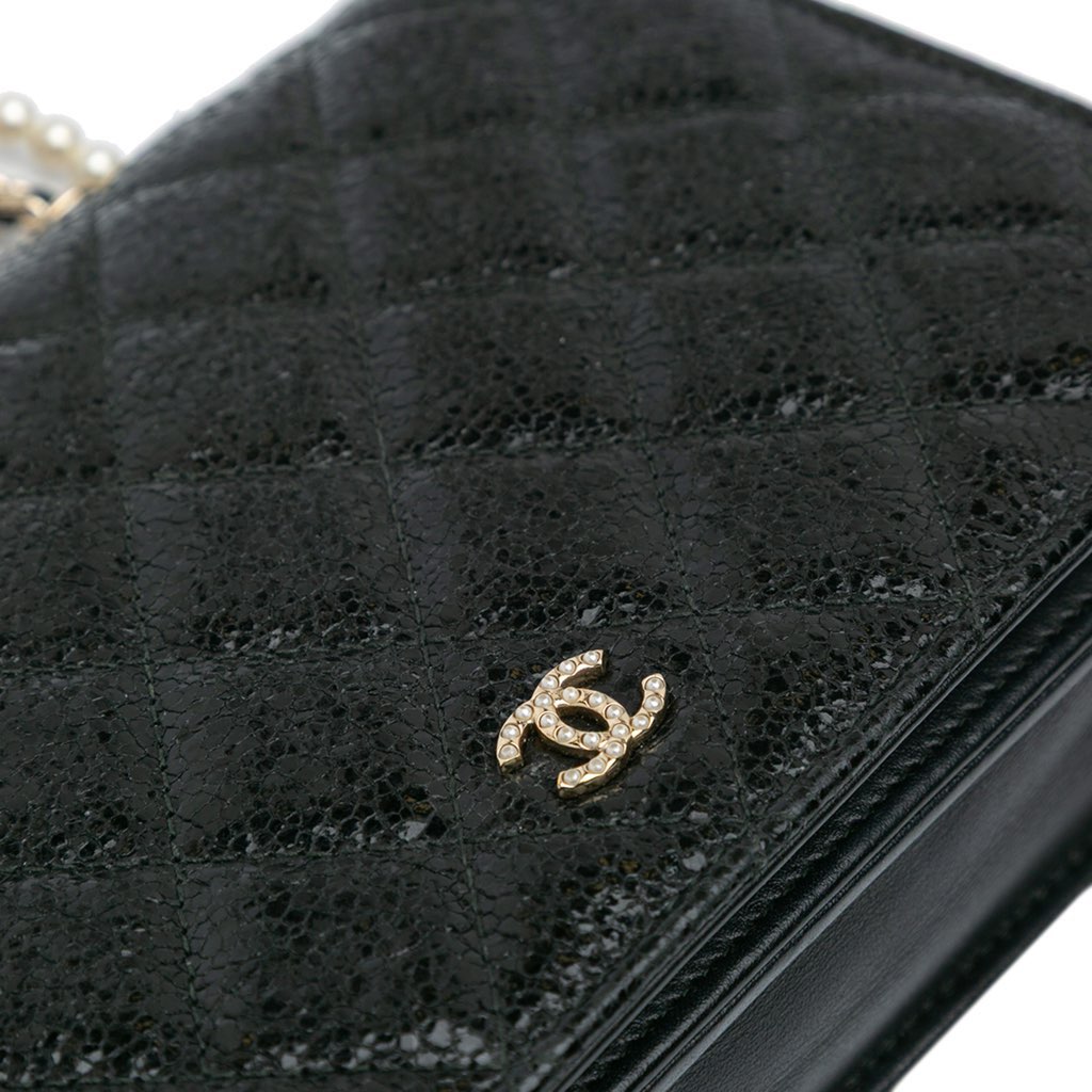 Chanel Quilted Crackled Patent Calfskin Pearl Wallet On Chain - Image 12