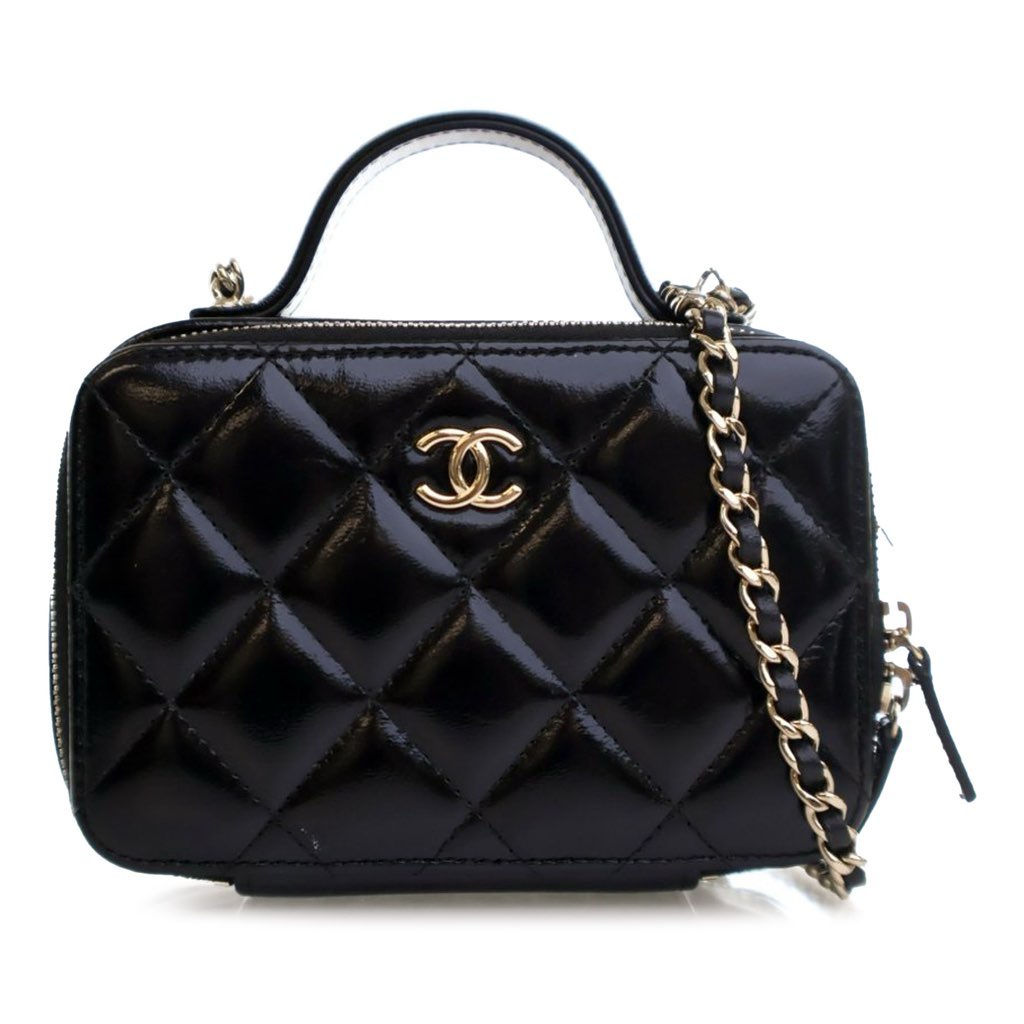 Chanel Mini CC Glazed Calfskin Double Zip Top Handle Vanity Case