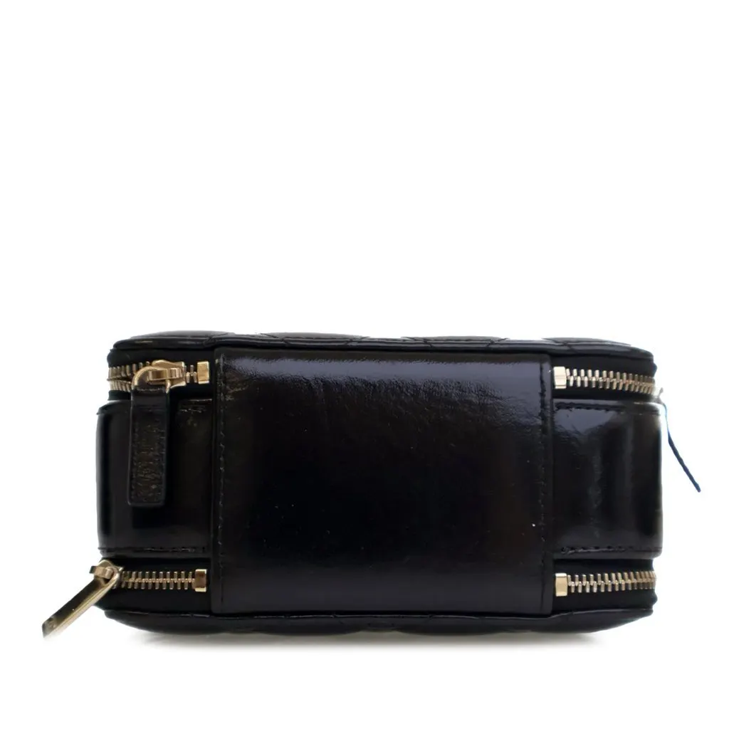 Chanel Mini CC Glazed Calfskin Double Zip Top Handle Vanity Case Black Leather Good - Inside View