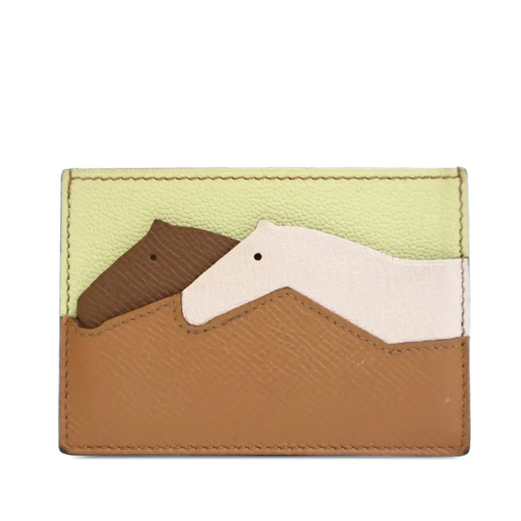 Hermès Chevre Mysore and Epsom Les Petits Chevaux Card Holder Brown Leather Good - Front View