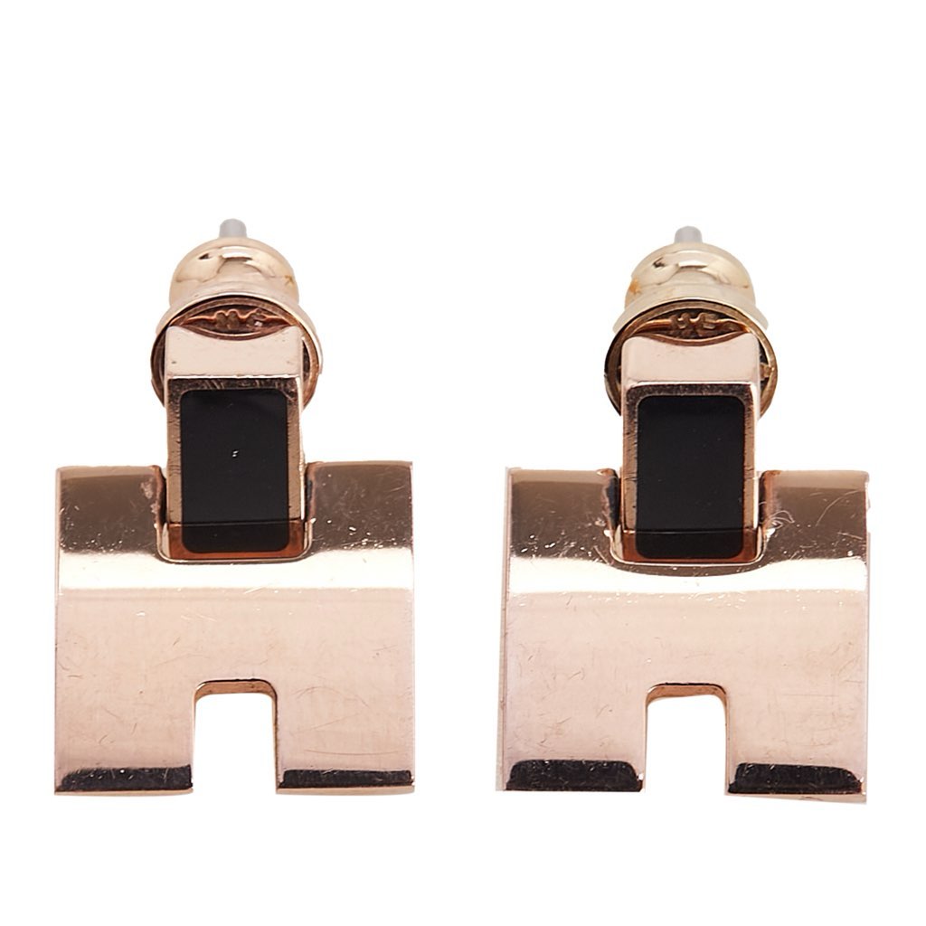 Hermès Rose Gold Plated Enamel Eileen Push Back Earrings