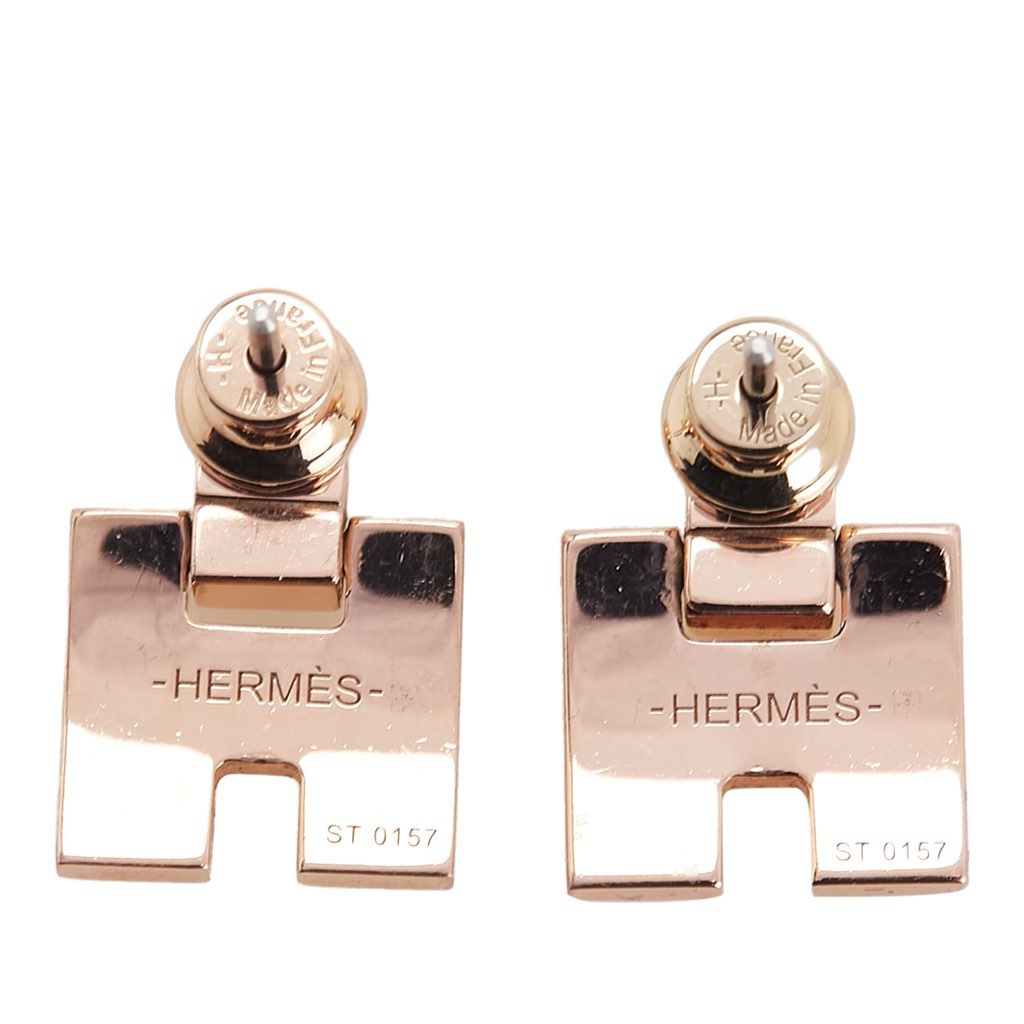 Hermès Rose Gold Plated Enamel Eileen Push Back Earrings - Back view