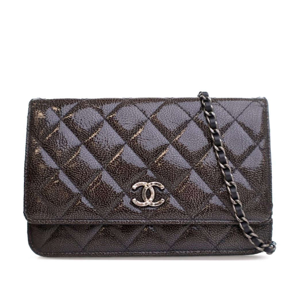 Chanel CC Quilted Shiny Crumpled Calfskin Wallet on Chain