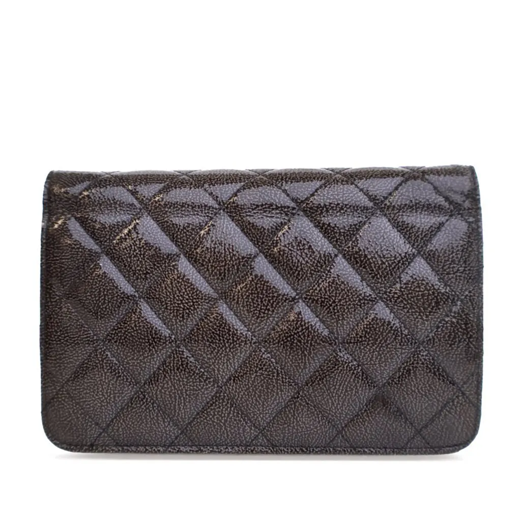 Chanel CC Quilted Shiny Crumpled Calfskin Wallet on Chain Brown Leather Good - Back View
