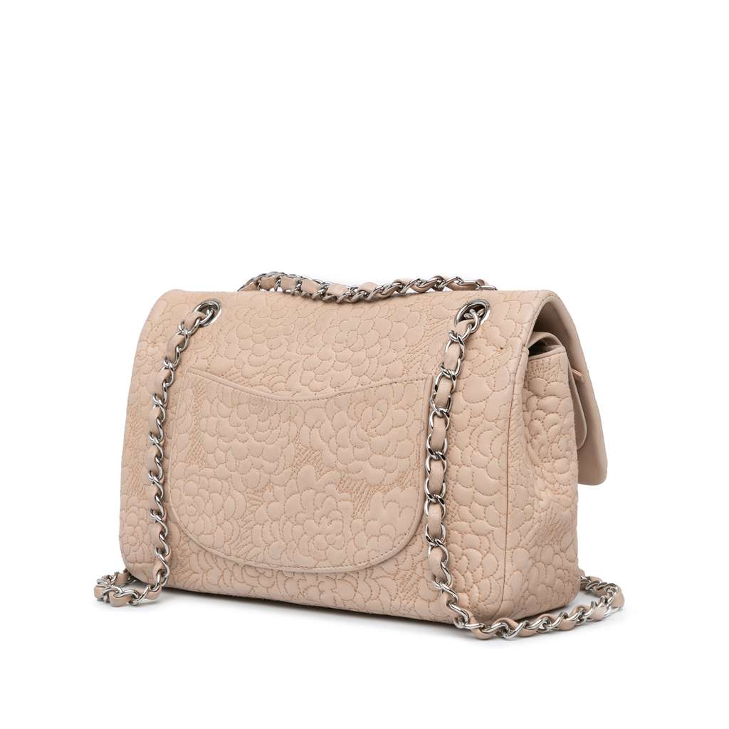 Chanel Medium Lambskin Camellia Stitched Double Flap - 2