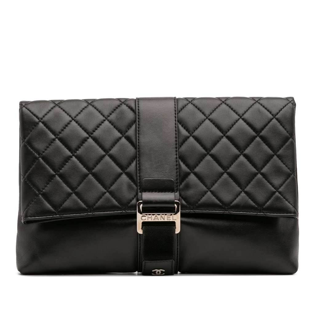 Chanel CC Quilted Lambskin Grip Clutch