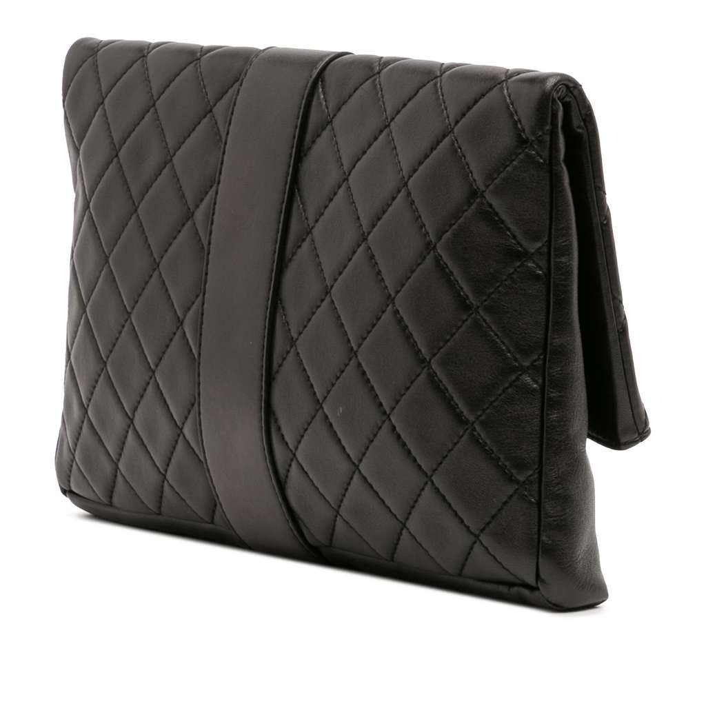 Chanel CC Quilted Lambskin Grip Clutch - Back view