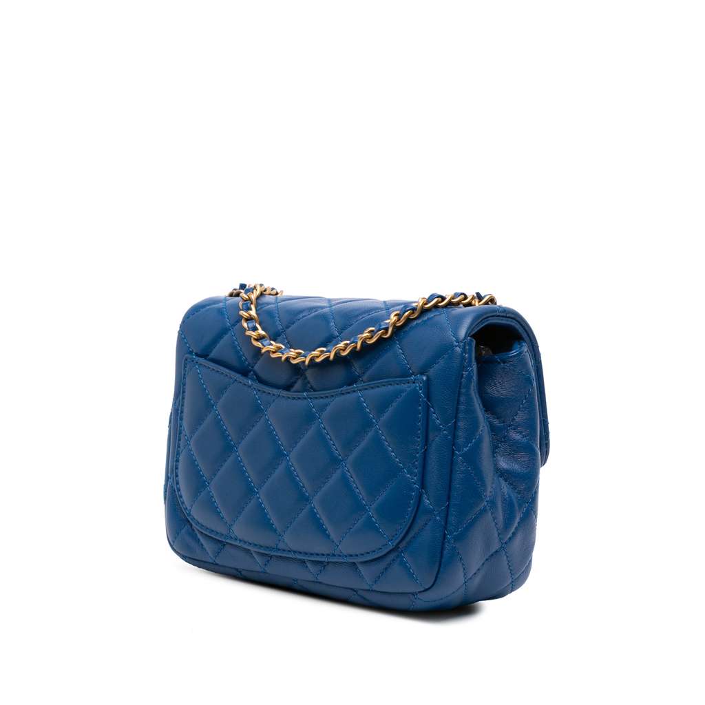 Chanel Mini Square Classic Lambskin Pearl Crush Single Flap - Back view