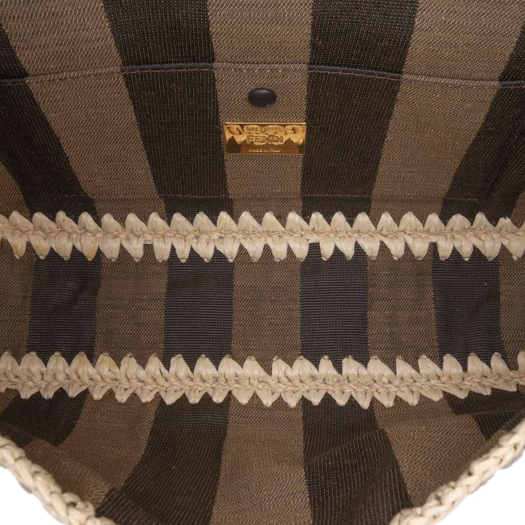 Fendi Pequin Gingham Canvas And Raffia Baguette Satchel - 4