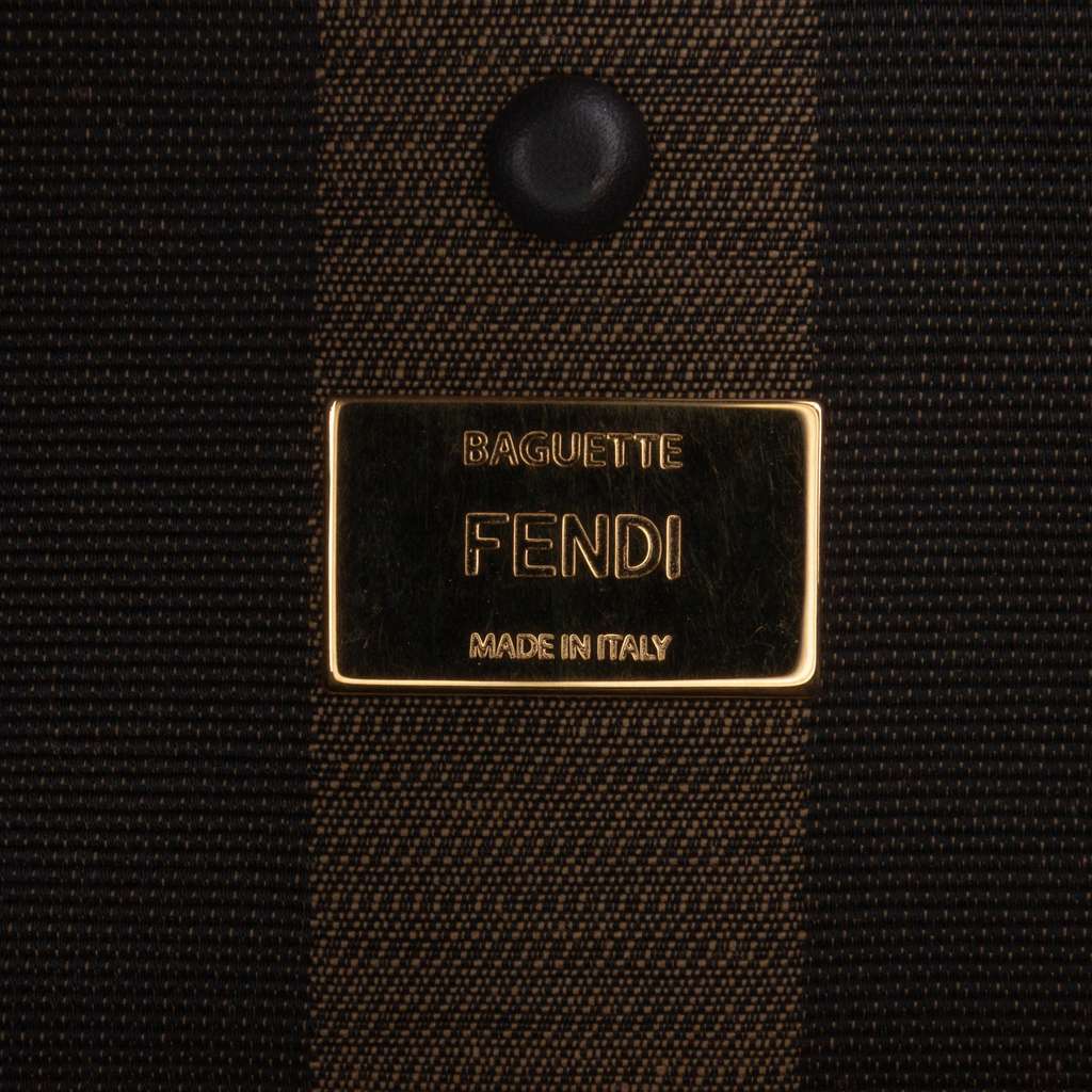 Fendi Pequin Gingham Canvas And Raffia Baguette Satchel - Side view