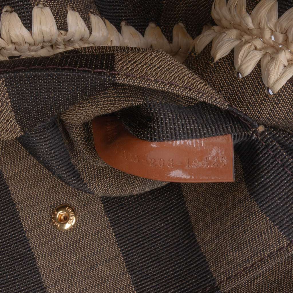 Fendi Pequin Gingham Canvas And Raffia Baguette Satchel - Detail 1