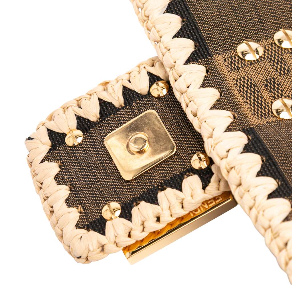 Fendi Pequin Gingham Canvas And Raffia Baguette Satchel - Detail 2