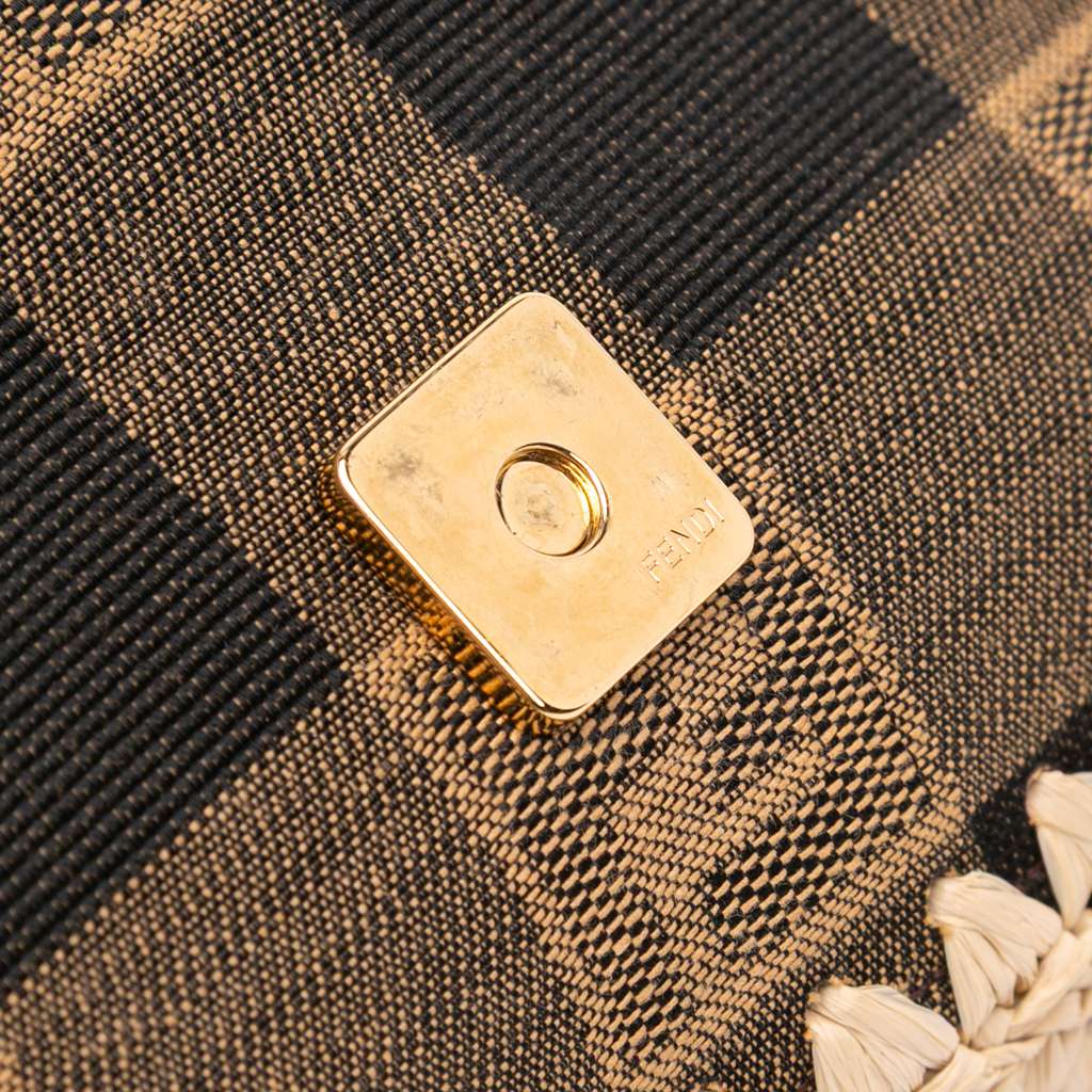 Fendi Pequin Gingham Canvas And Raffia Baguette Satchel - Image 10