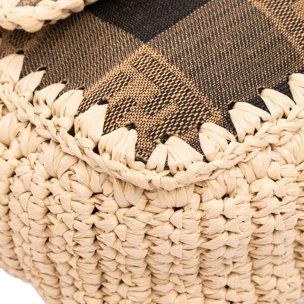 Fendi Pequin Gingham Canvas And Raffia Baguette Satchel - Image 11