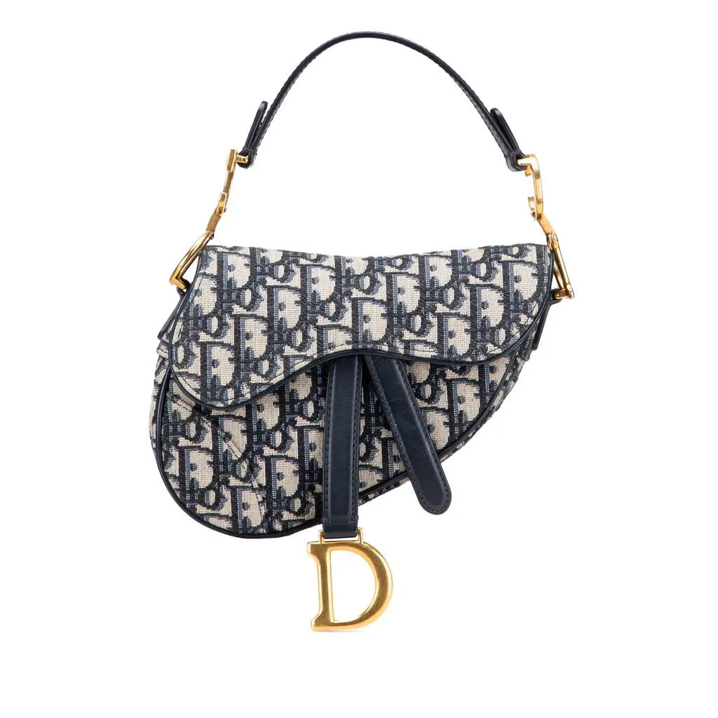 Dior Mini Oblique Canvas Saddle Bag Blue Canvas Very good - Front View