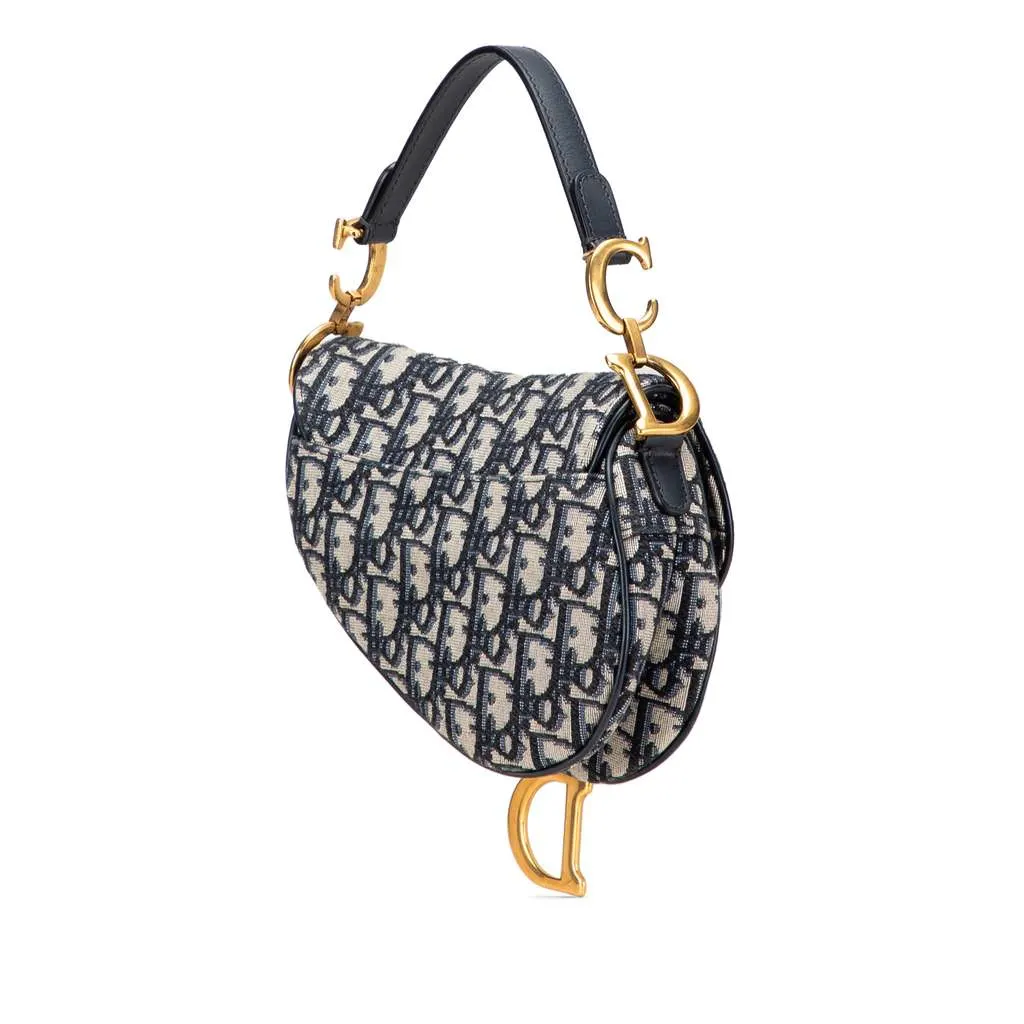 Dior Mini Oblique Canvas Saddle Bag Blue Canvas Very good - Back View