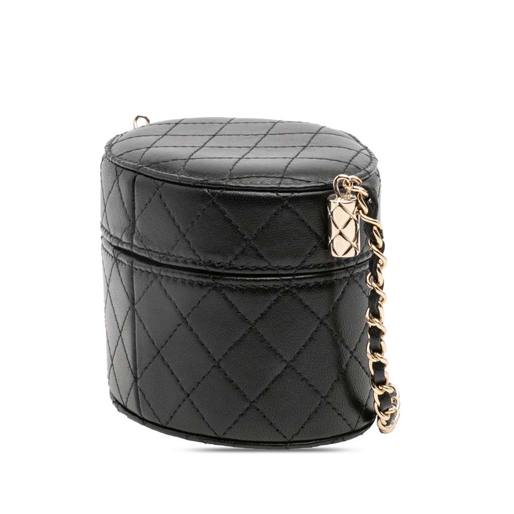 Chanel Mini Quilted Lambskin Round Vanity Case with Chain - Back view