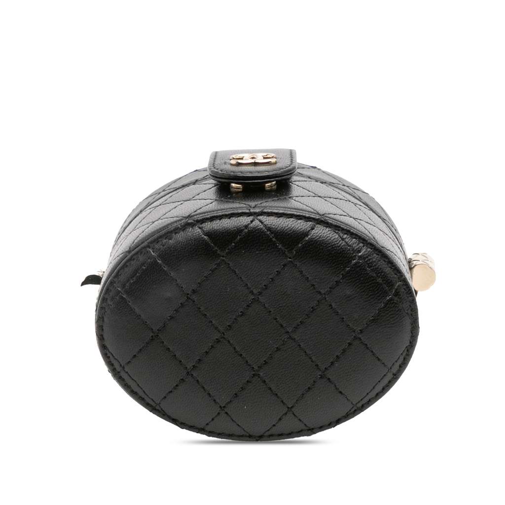 Chanel Mini Quilted Lambskin Round Vanity Case with Chain - Image 6