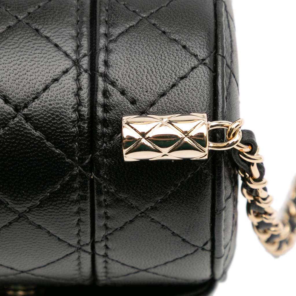 Chanel Mini Quilted Lambskin Round Vanity Case with Chain - Image 10