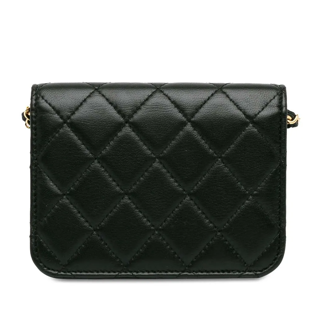 Chanel Lambskin Zirconium Clutch With Chain Black Leather Good - Inside View