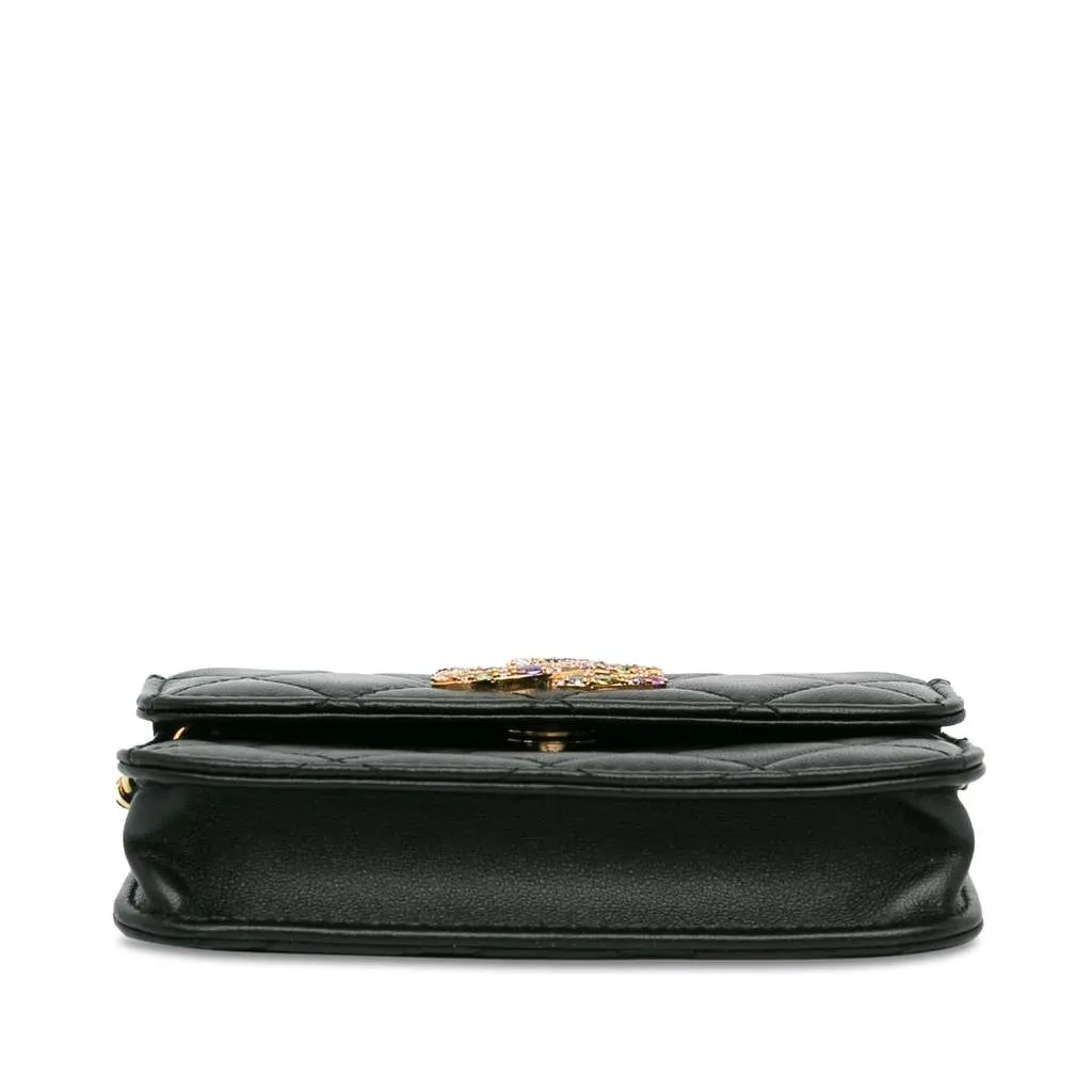 Chanel Lambskin Zirconium Clutch With Chain Black Leather Good - Model View