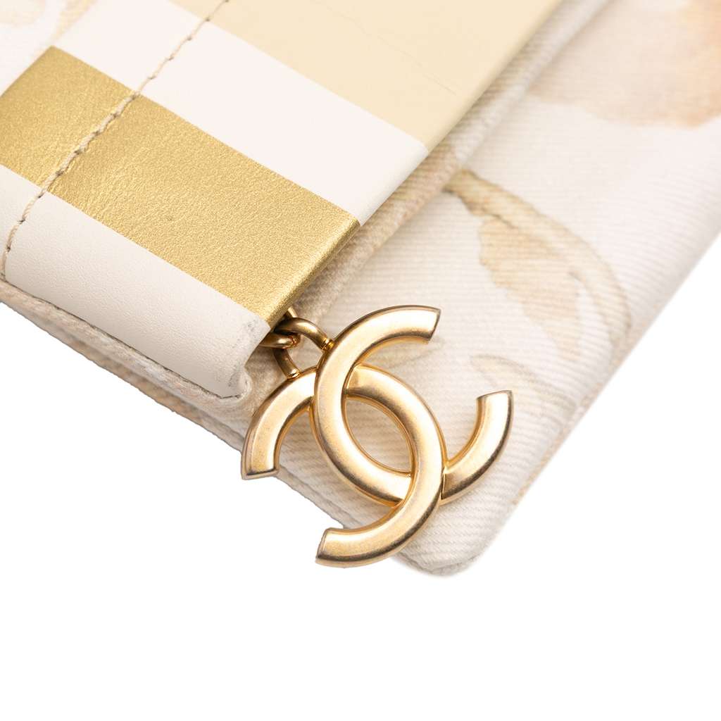 Chanel XL Printed Canvas and Striped Lambskin Foldover Clutch - Image 13