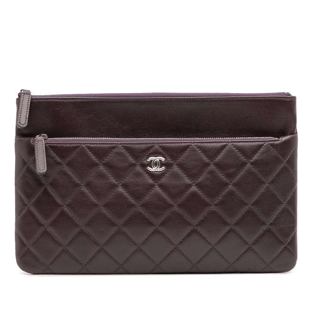 Chanel CC Quilted Lambskin Double Zip Clutch
