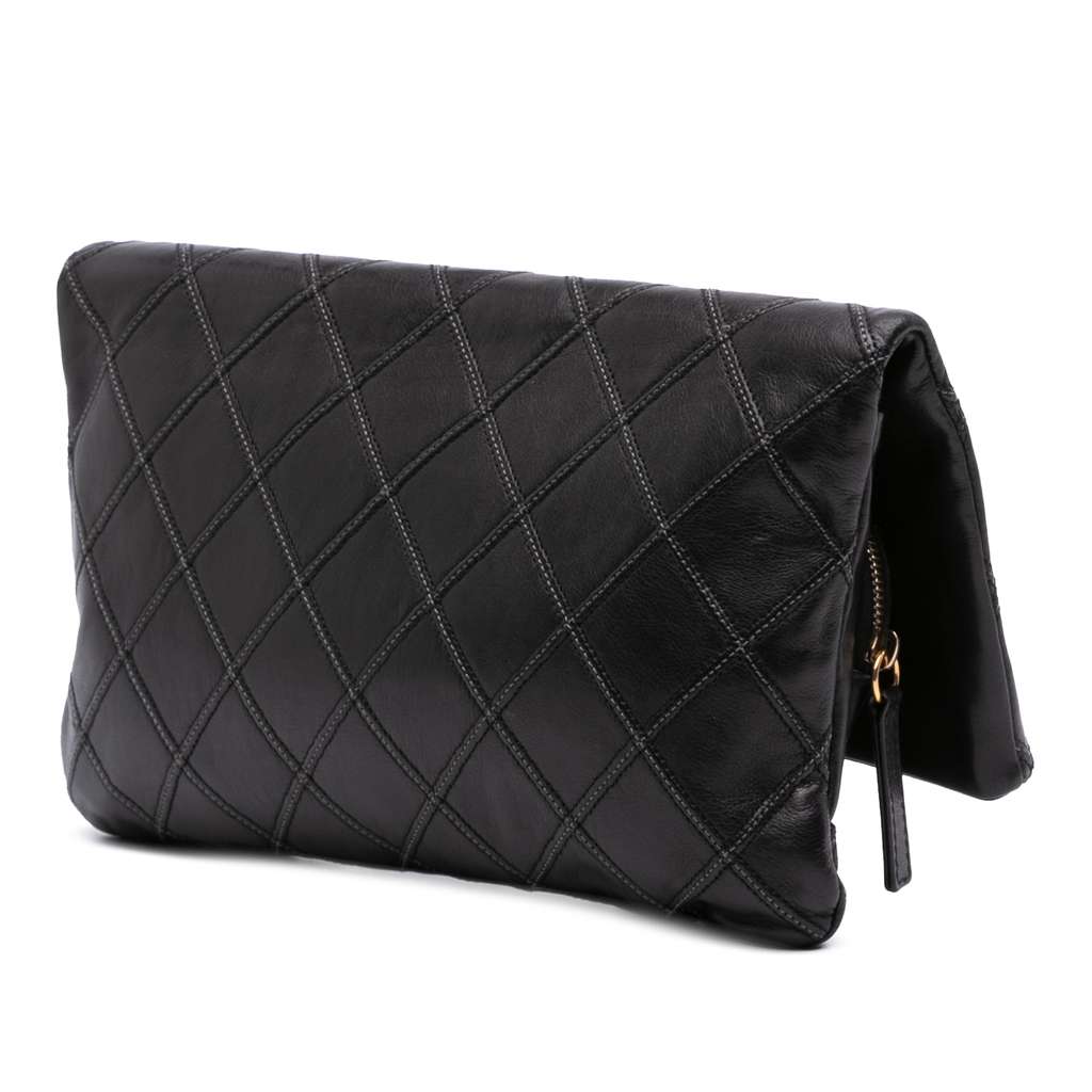 Chanel Quilted Lambskin Leather Clutch - 2