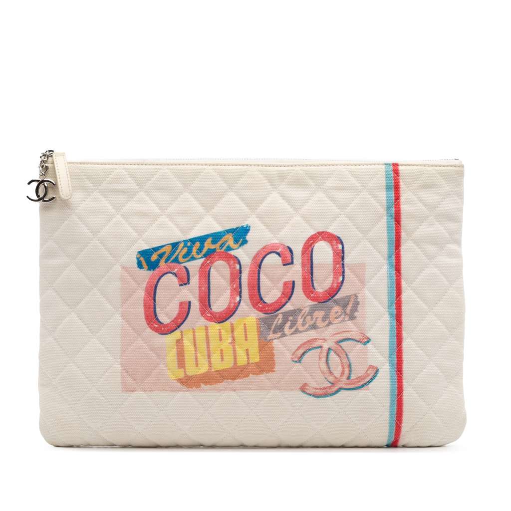 Chanel Large Quilted Printed Canvas Coco Cuba Libre O Case Clutch