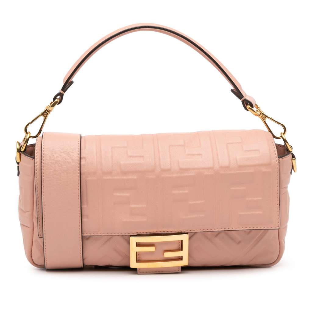 Fendi Zucca Embossed Leather Baguette Satchel
