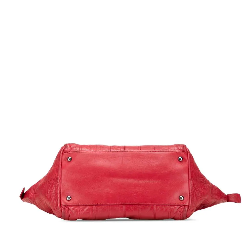Chanel Lambskin Square Stitched Lax Handbag Red Leather Very good - Inside View