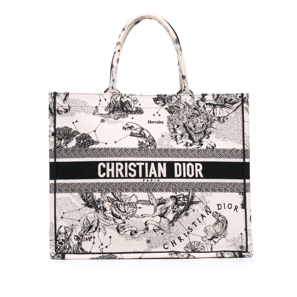 Dior Large Canvas Embroidered Zodiac Toile De Jouy Book Tote