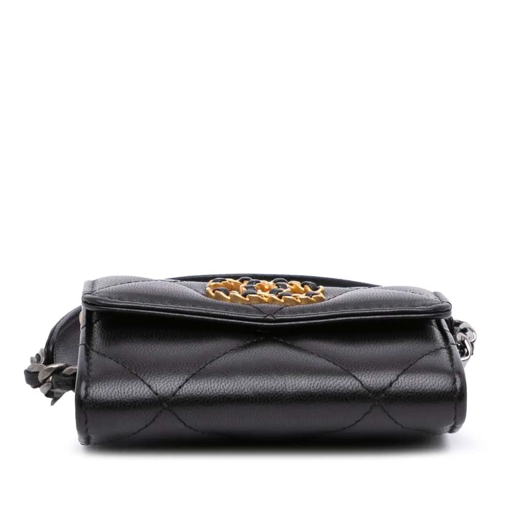 Chanel Lambskin 19 Flap Coin Purse With Chain Black Leather Very good - Inside View