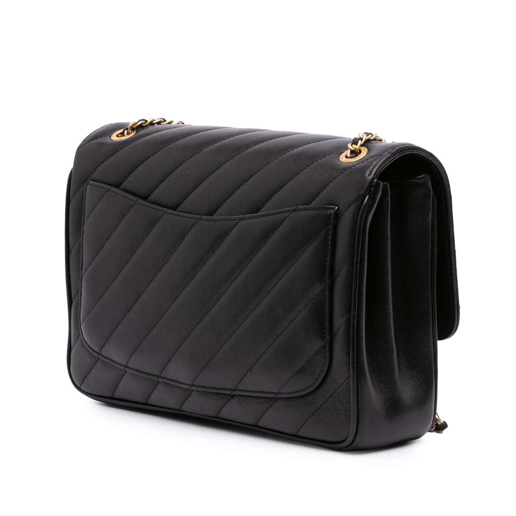 Chanel Diagonal Quilted Lambskin CC Signature Flap - Back view