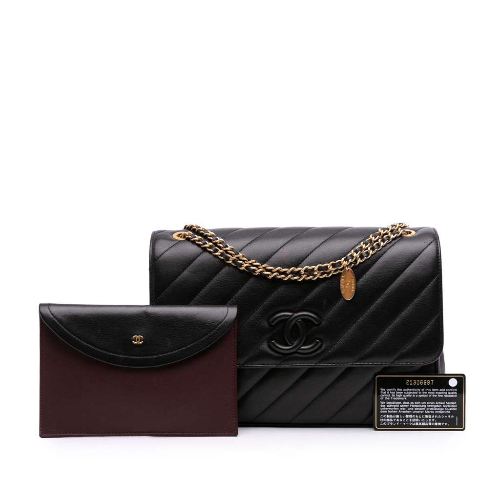 Chanel Diagonal Quilted Lambskin CC Signature Flap - Image 13