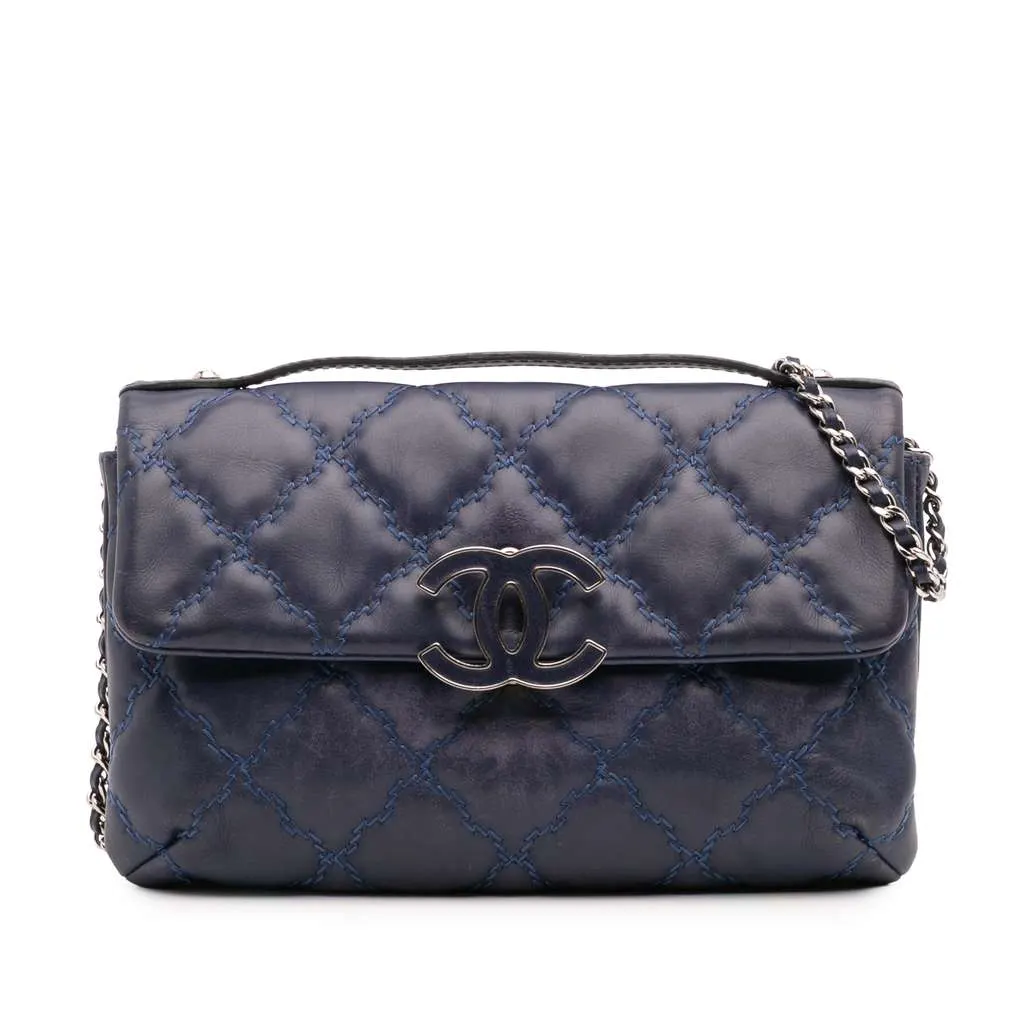 Chanel Mini Double Stitch Hamptons Flap Blue Leather Very good - Front View
