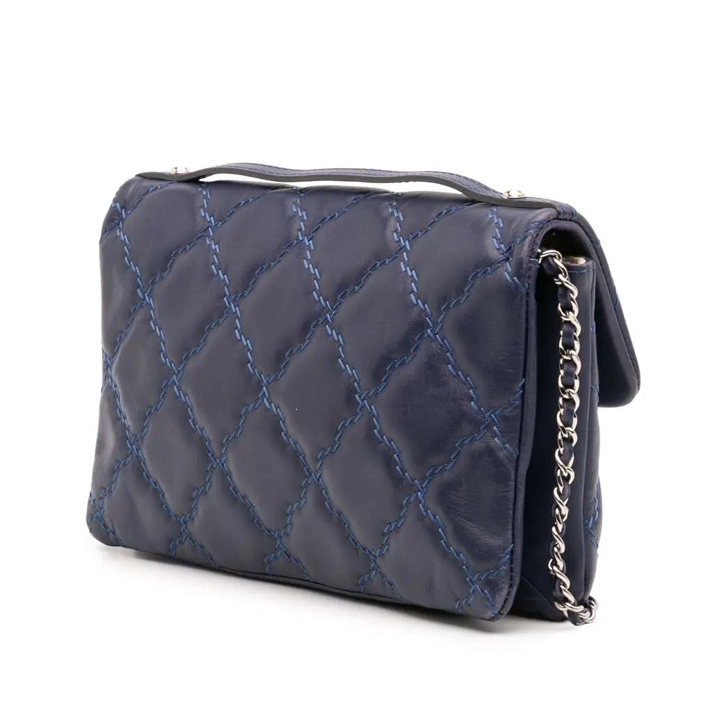 Chanel Mini Double Stitch Hamptons Flap Blue Leather Very good - Back View