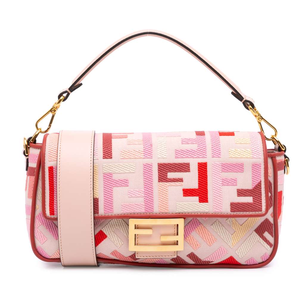 Fendi Zucca Embroidered Canvas Baguette Satchel