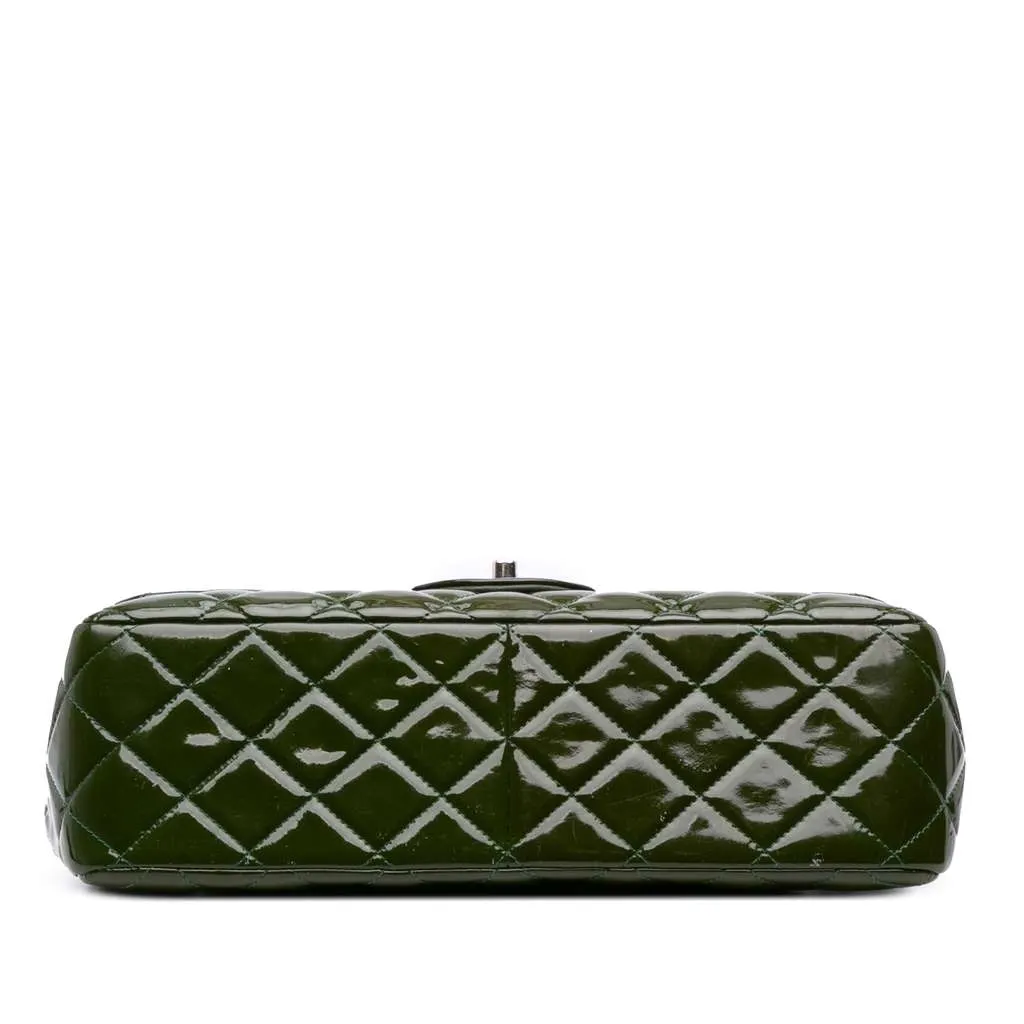Chanel Jumbo Classic Patent Double Flap Green Leather Good - Inside View